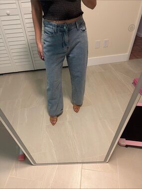 ROMWE Light Blue Boyfriend Wide Leg Jeans